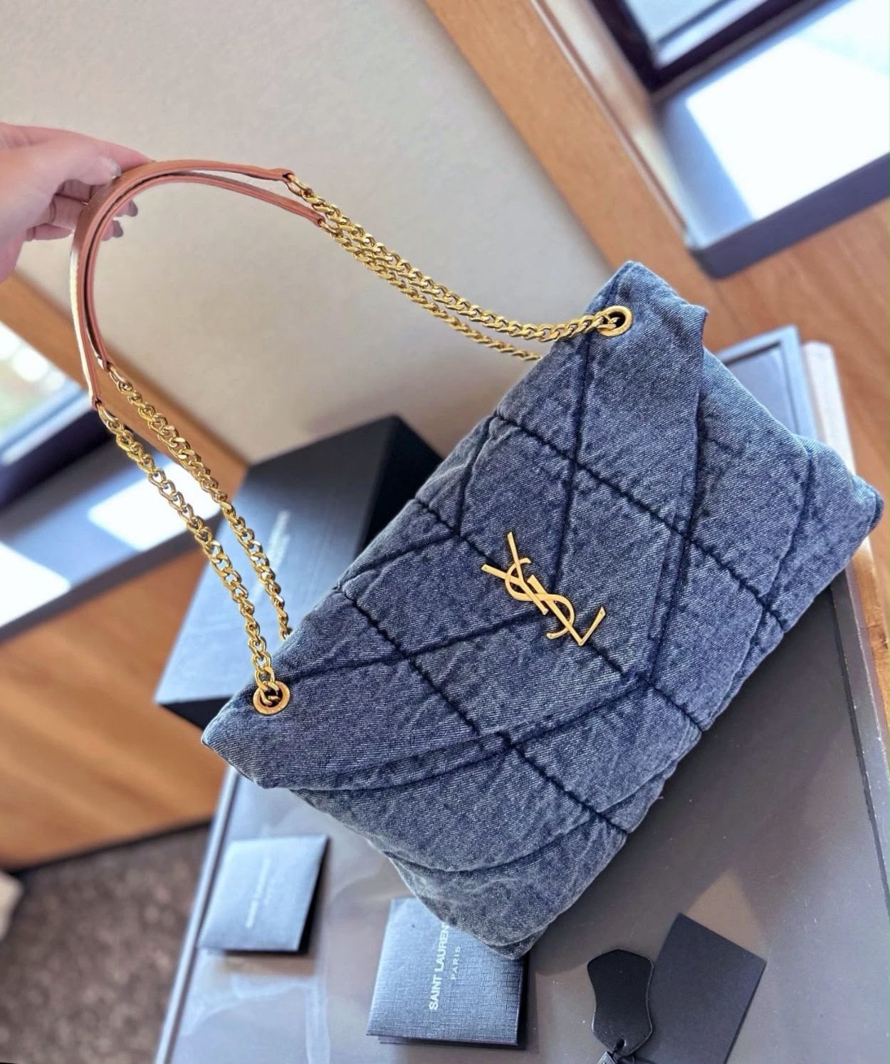 Denim Quilted Chain Shoulder Bag for Women