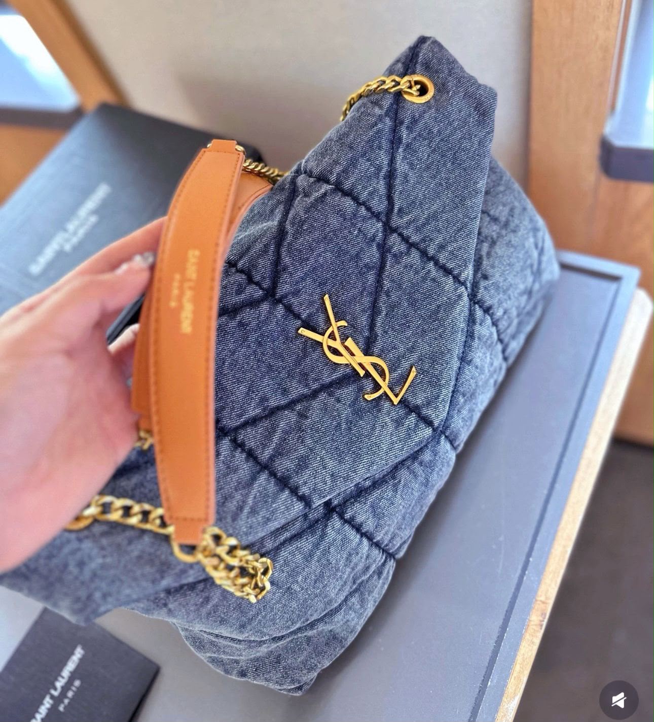 Denim Quilted Chain Shoulder Bag for Women