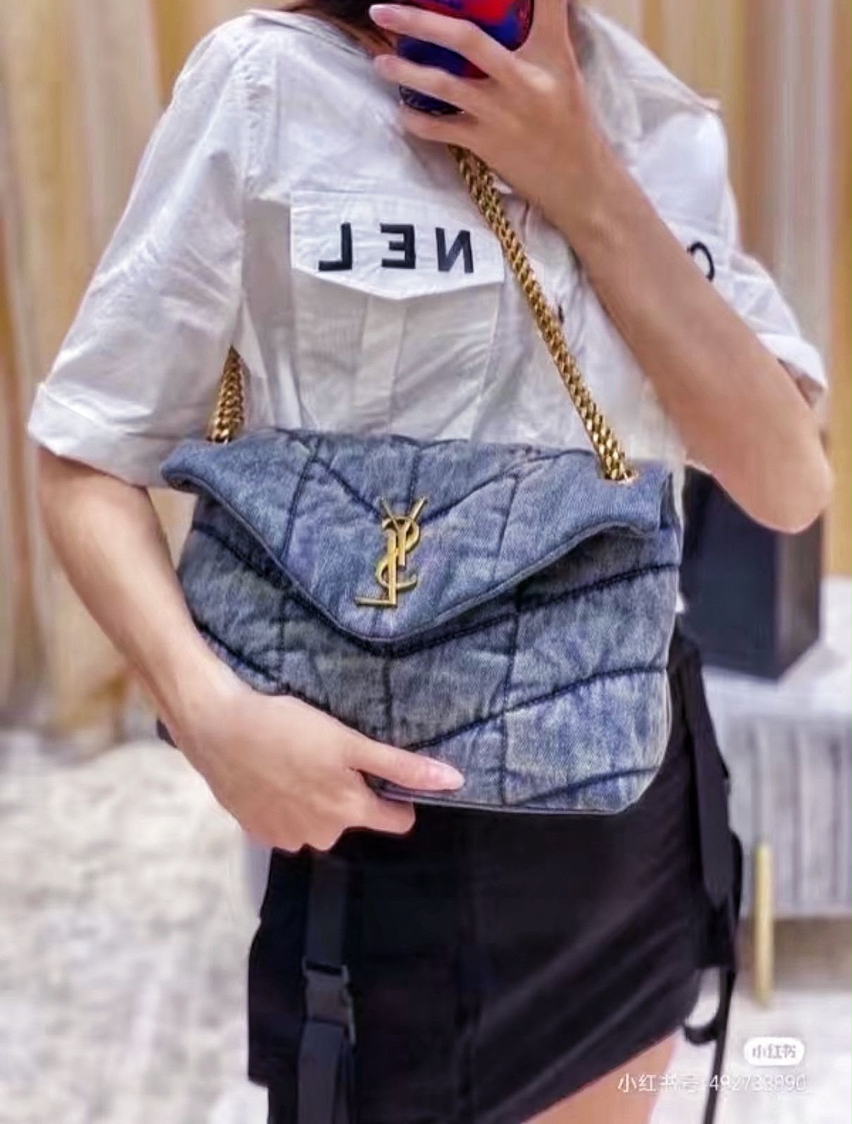 Denim Quilted Chain Shoulder Bag for Women