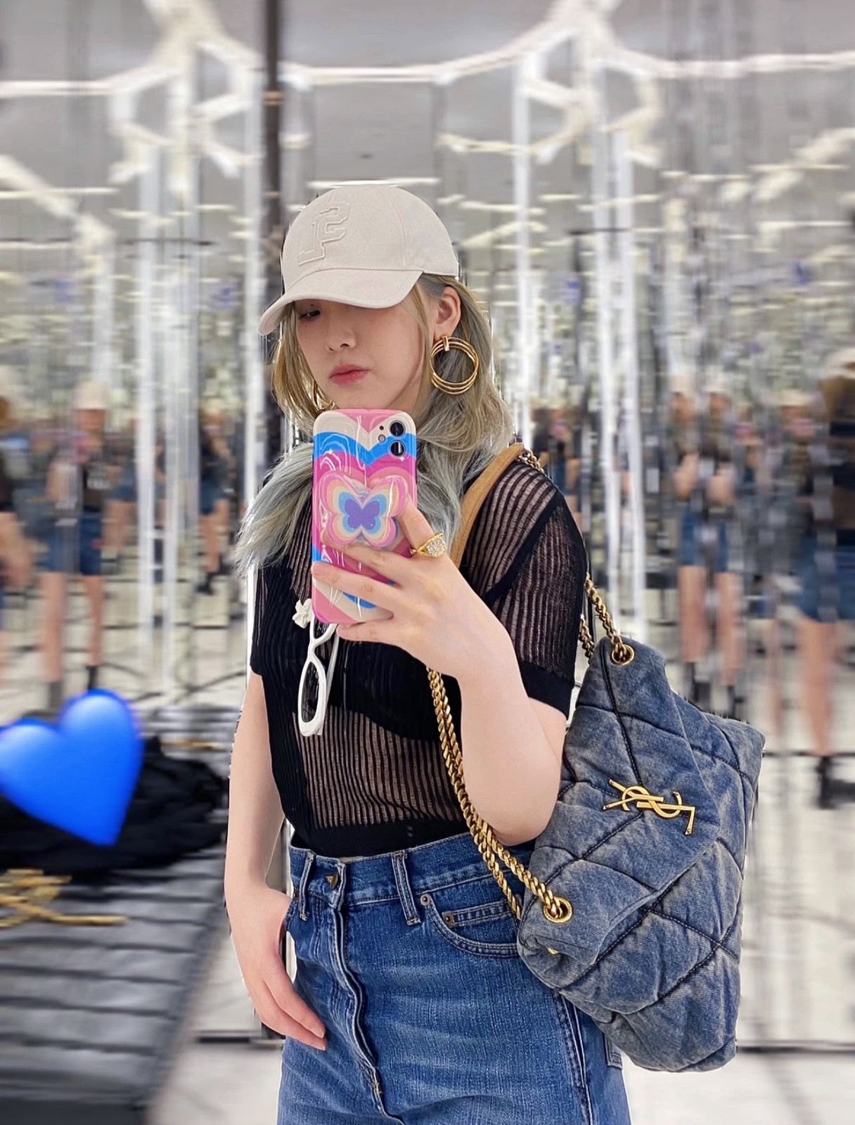 Denim Quilted Chain Shoulder Bag for Women