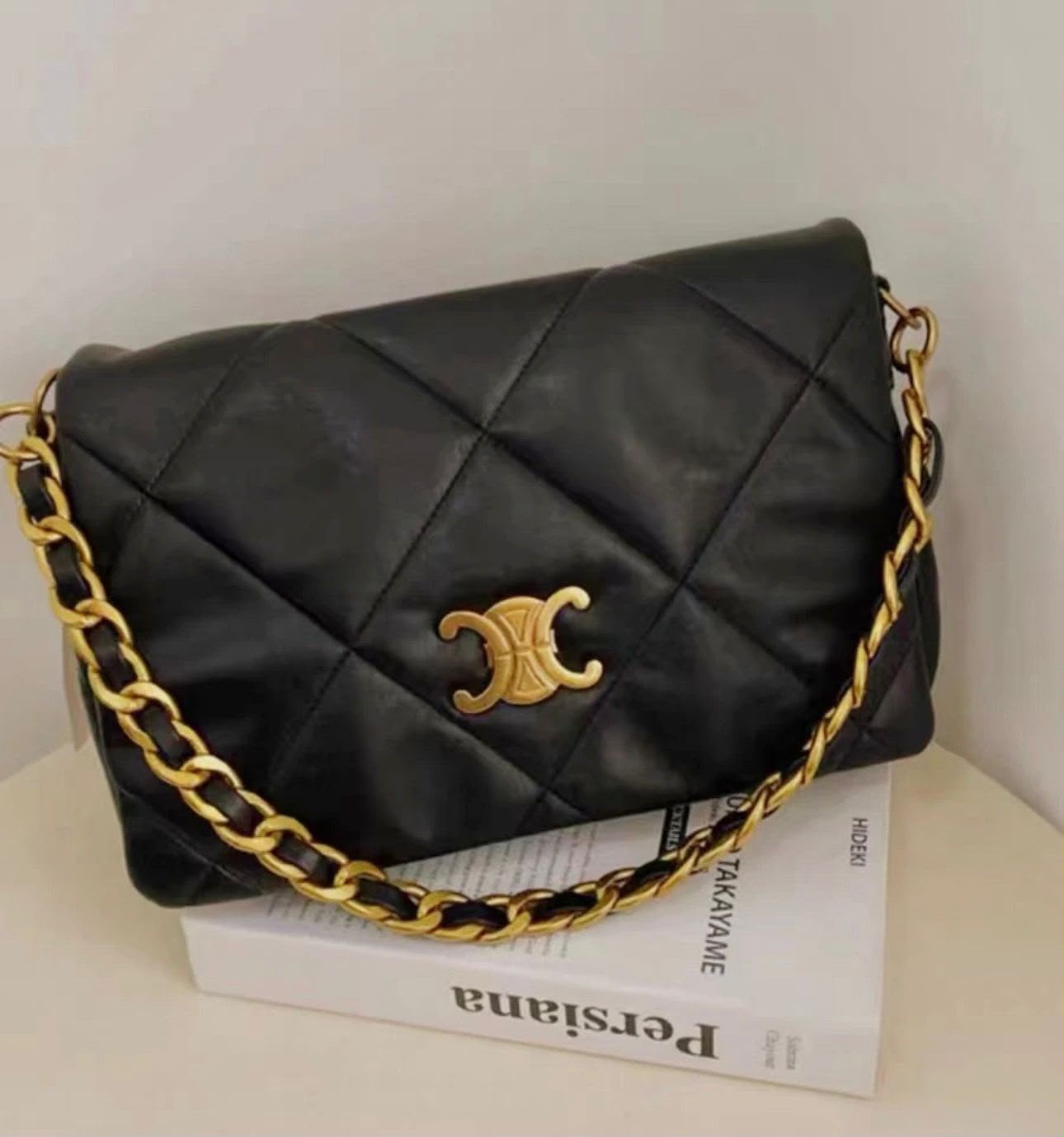 Luxury Quilted Leather Shoulder Bag – 32cm, Black & Brown, Master Quality