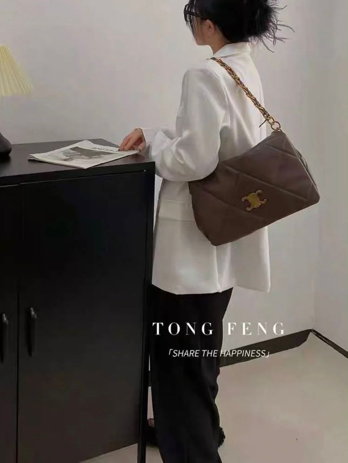 Luxury Quilted Leather Shoulder Bag – 32cm, Black & Brown, Master Quality