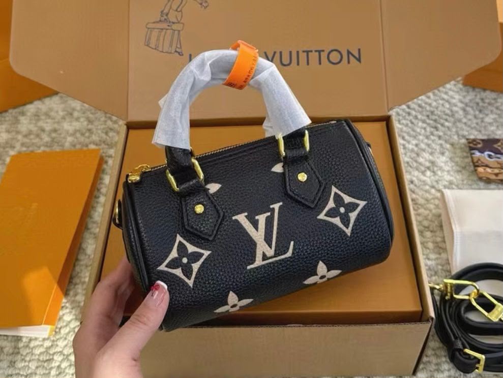 Luxury Mini Barrel Handbag With Box – Black Monogram Designer Style Bag (17 CM)