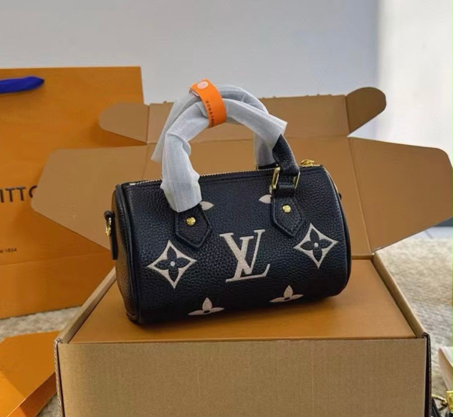 Luxury Mini Barrel Handbag With Box – Black Monogram Designer Style Bag (17 CM)