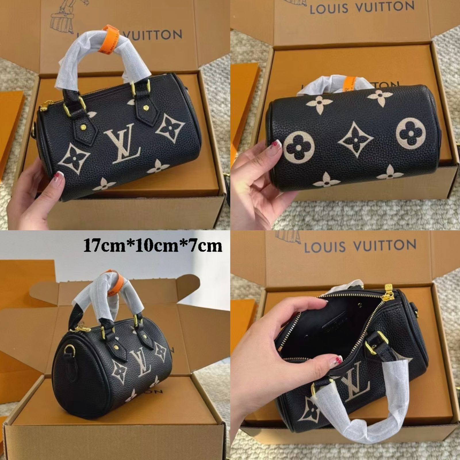 Luxury Mini Barrel Handbag With Box – Black Monogram Designer Style Bag (17 CM)