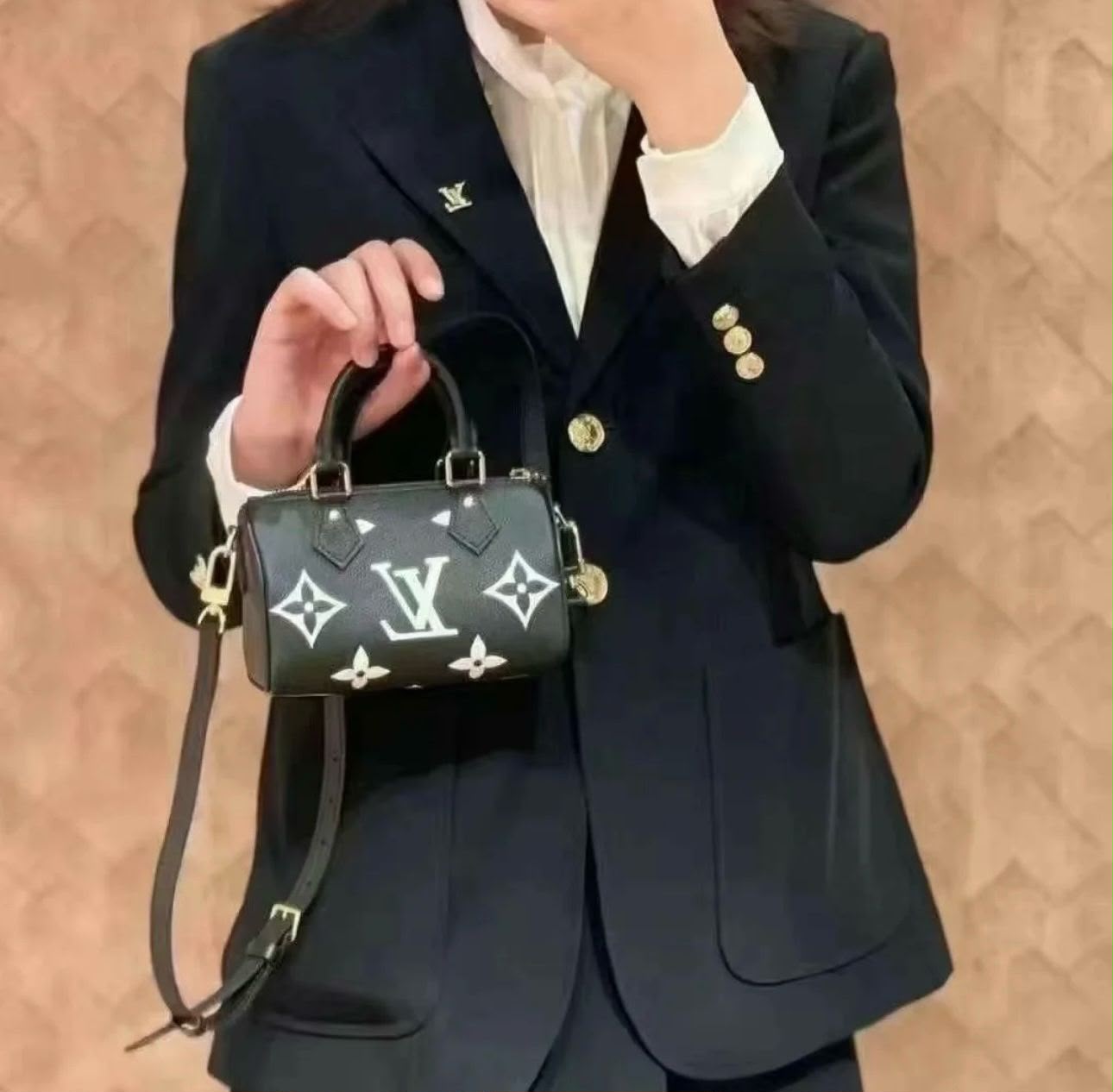 Luxury Mini Barrel Handbag With Box – Black Monogram Designer Style Bag (17 CM)