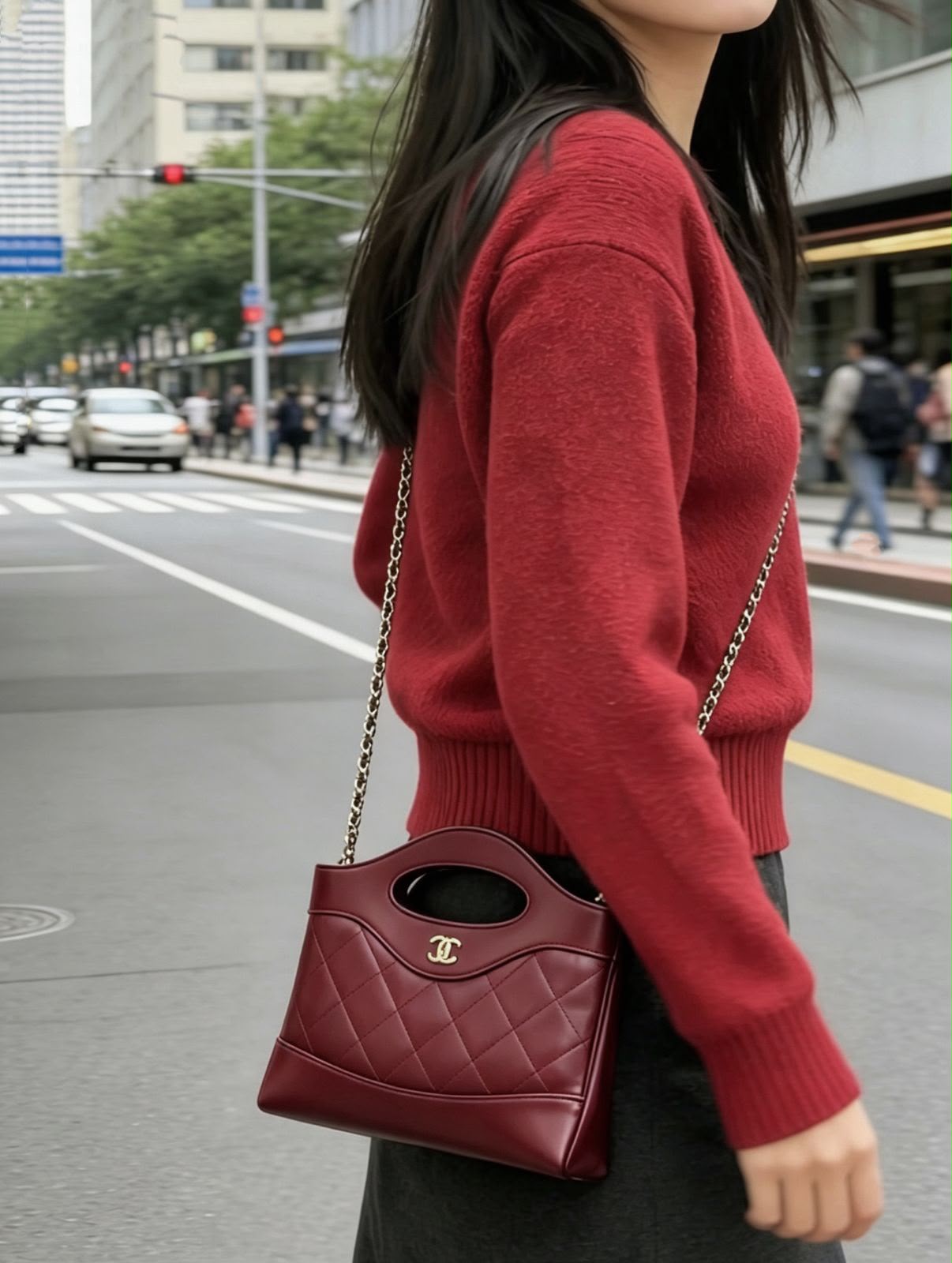 Brown Quilted Leather Style Crossbody Handbag with Chain Strap