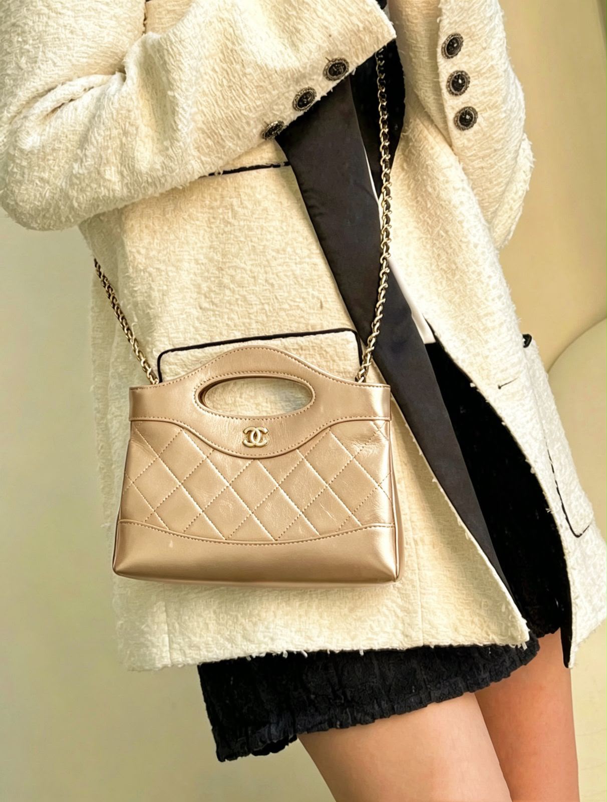 Brown Quilted Leather Style Crossbody Handbag with Chain Strap