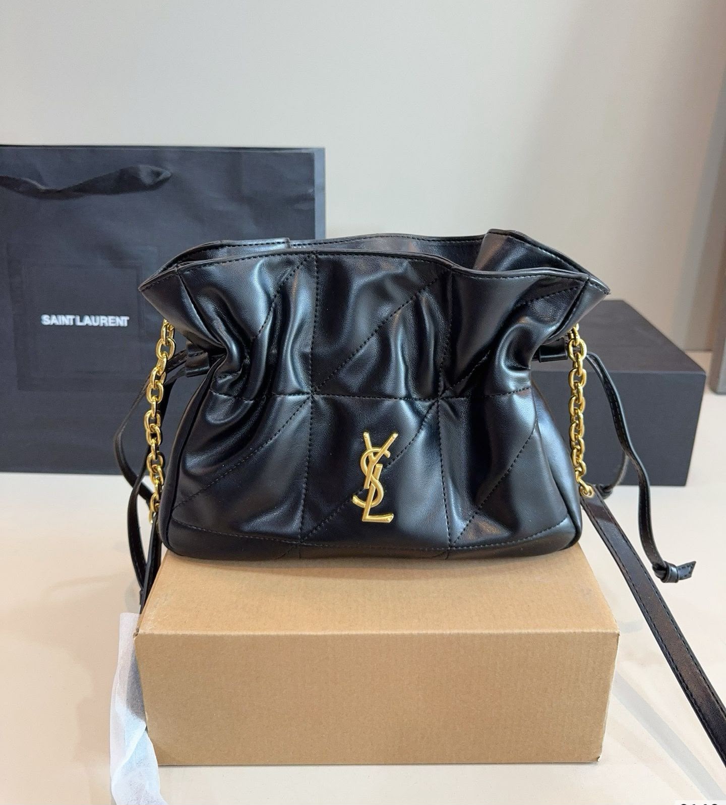 Luxury Quilted Drawstring Shoulder Bag