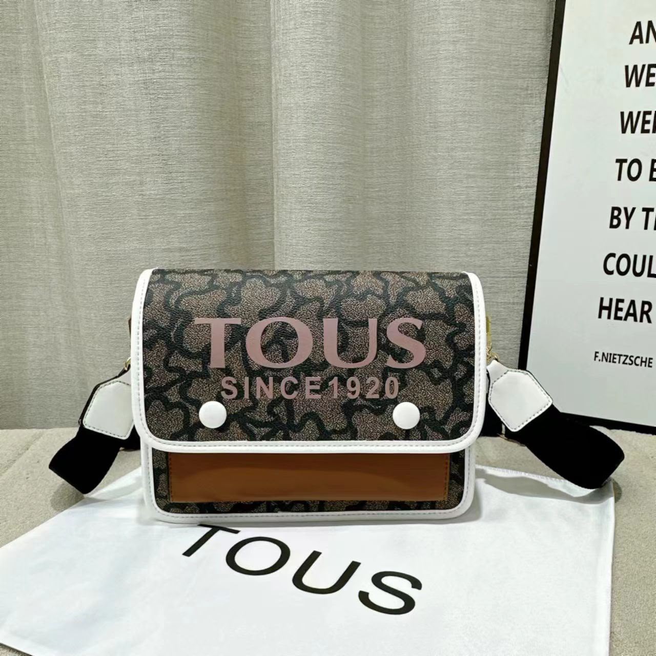 TOUS printed crossbody shoulder bag 2 cm cream brown