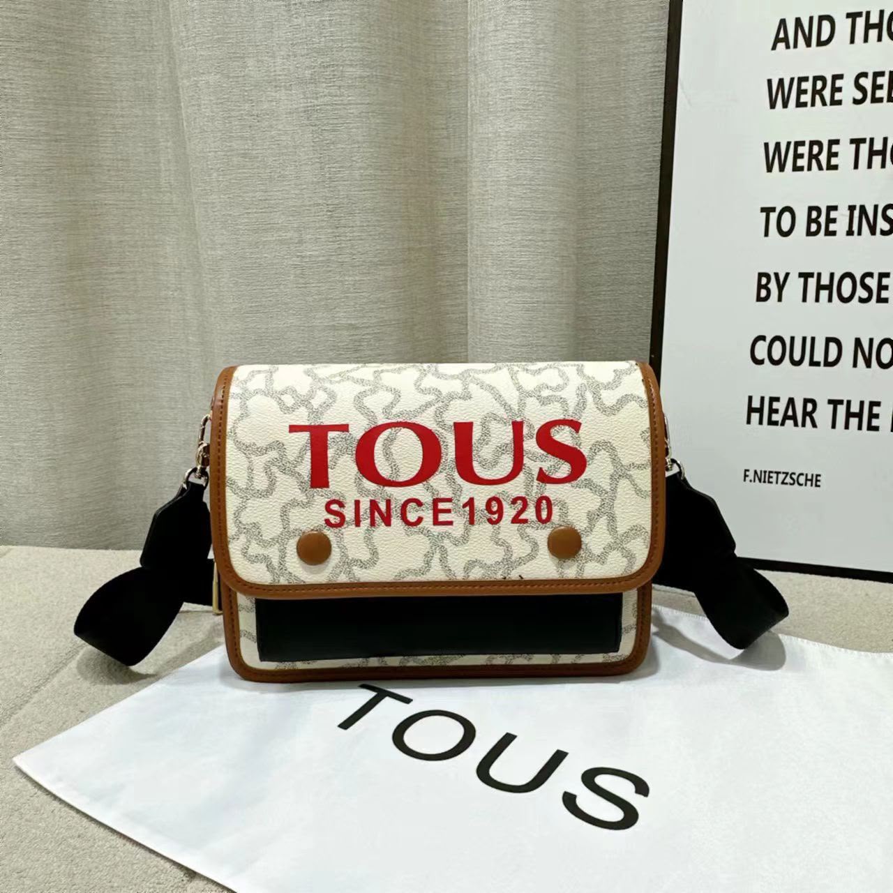 TOUS printed crossbody shoulder bag 2 cm black white