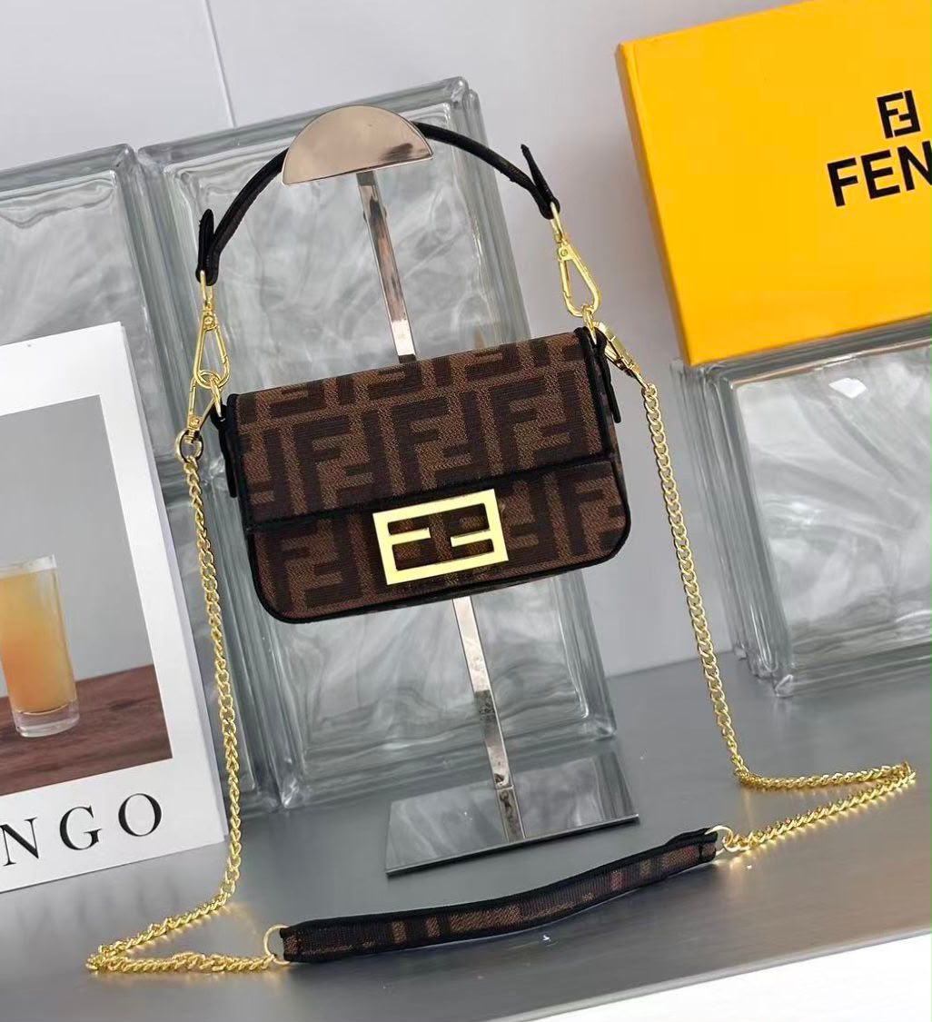 Dark brown and black FF monogram mini shoulder bag 18 cm