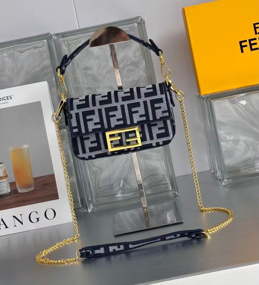 Grey and navy FF monogram mini shoulder bag 18 cm