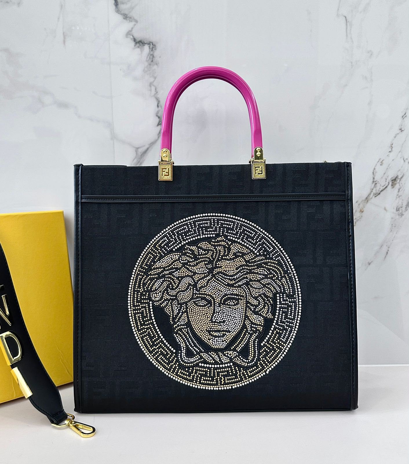 Fendi 36 cm crystal Medusa tote bag in jet black